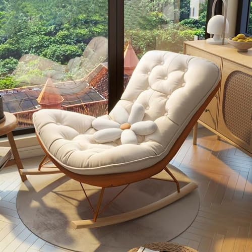 NRNQMTFZ Schaukelstuhl,bequemer Schaukelstuhl aus Stoff mit hoher Rückenlehne, Liegesessel für Wohnzimmer und Schlafzimmer,hochwertige Stoffe,für Schlafzimmer Balkon (White)