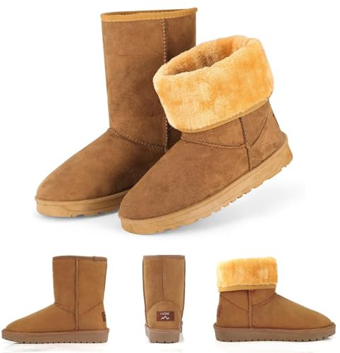 KOCASO Snow Boots for Women: Winter Waterproof Insulated Mid-Calf Booties Cold Weather Warm Fur Lined Wide Outdoor Boot Size,Winter Boots for Women Warmed，Chestnut10