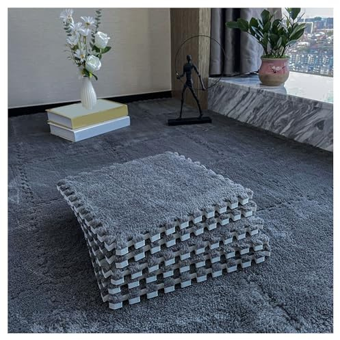 80 Pieces Interlocking Foam Carpet Tiles,Fluffy Carpet Jigsaw Floor Tiles for Bedroom,Plush Puzzle Mat,Carpet Foam Squares(Size:0.23 inch,Color:Gray)