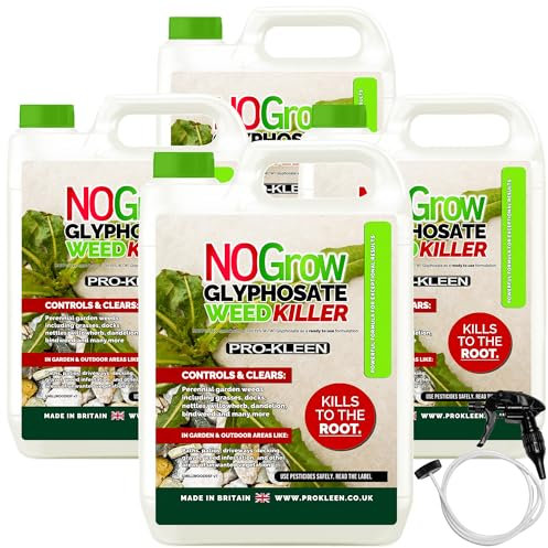 Pro-Kleen NOGROW WeedKiller 4 x 4 Litre Deep Root Killing 7.2g/l Glyphosate Weed Killer Ready to Use Formula Supplied with Spray Head & Hose