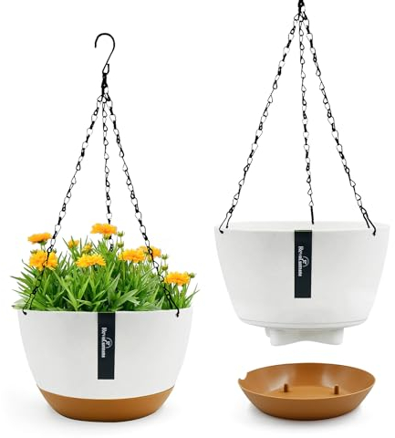 IHONYI Hängeampel - 2 Pack Blumentopf Hängend, 21cm Blumenampel Hängendinnen/Auben,Hängetopf Mit Ketten, Drainagelöchern Und Abnehmbarem Untersetzer, Blumentöpfefiir Garten/Wohnzimmer