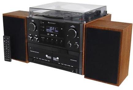 Soundmaster MCD5600 Stereoanlage mit Plattenspieler DAB+ Doppelkassette CD-Player USB MP3 Bluetooth Encoding Digitalisierung 75 Ohm Antennenanschluss, Farbe:braun