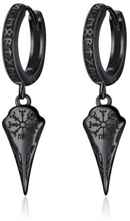 ROMANTICWORK 925 Sterling Silber Wikinger Ohrringe für Männer Frauen Wikinger Rabe/Spike Hängend Huggie Creolen Nordische Wikinger Runen Schmuck Geschenke