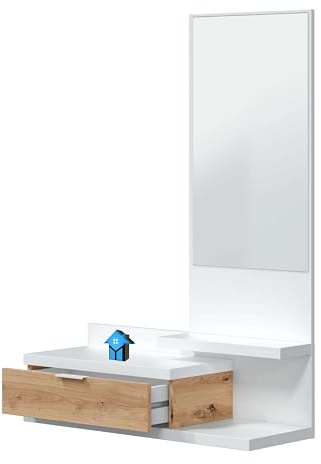 Miroytengo Dahlia Hängeschrank für den Eingangsbereich, mit Spiegel in Eiche Nodi und Weiß, Melamin, 81 cm
