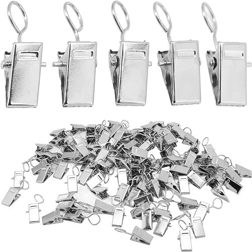 50 Pezzi Clip per Tendine con Gancio, Clip per Tende in Acciaio Inox, Clip per Tenda da Doccia in Metallo, Clip per Ganci per Tende, per Foto, Bagno, Decorazione Domestica, Argento