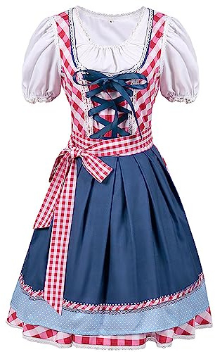 KBOPLEMQ Vestido tradicional tirolés para mujer, vestido tirolés para Oktoberfest, disfraz bávaro, 3 piezas, falda tradicional tirolesa, delantal, tallas grandes, traje regional, Oktoberfest, O rojo.,