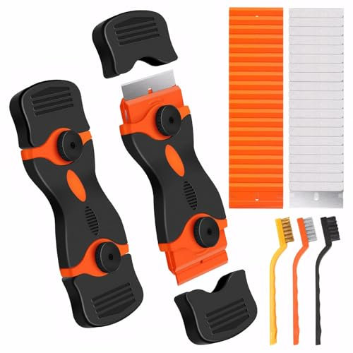 Scraper Tool, Double-Edged Glass Scraper with 20Pcs Steel 20Pcs Plastic and 3Pcs Brush, Cleaning Scraper Tool Set Non Scratch for Window Hob Oven Floor Removing Decals Labels