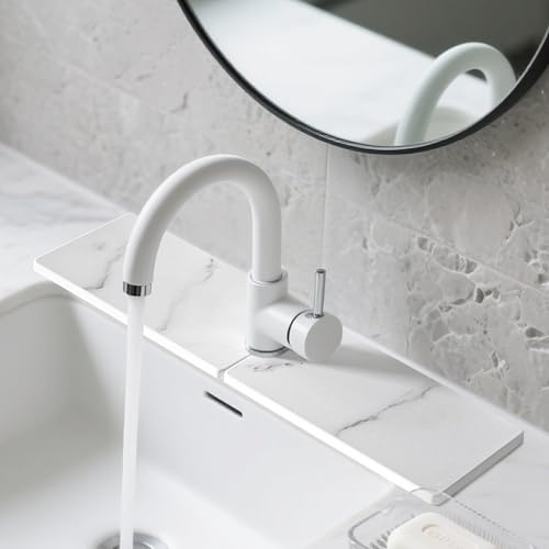 Volminex Diatomite Faucet Mat for Kitchen Sink, Stone Sink Splash Guard Mat, Fast Drying Stone Handle Drip Catcher Tray, Faucet Splash Guard for Kitchen Bathroom Counter (Marble, 15.7 x 3.9) | Diatomaceous Earth Dry Sink Splashback Drying Mat, Kitchen Faucet Absorbent Mat, Quick-Drying Water Absorbing Stone Tray