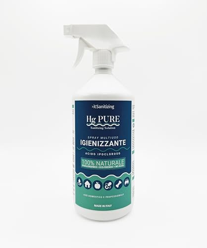 Hg PURE, Spray Igienizzante Multiuso, Acido Ipocloroso, Rimuove Virus e Batteri, Per Mani, Alimenti, Superfici, Naturale, Ipoallergenico, Eco-friendly, No alcool (1)