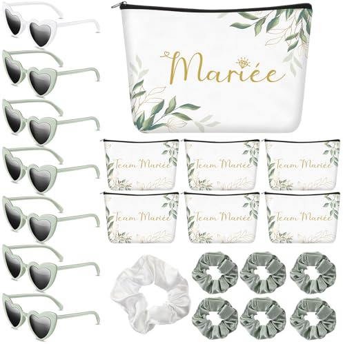 Hestya 21 Pezzi Kit Accessori per Addio al Nubilato Occhiali a Cuore Borsa per Trucco da Sposa Scrunchies Team Mariée Decorazione per Matrimonio per Sposa Damigella d'Onore