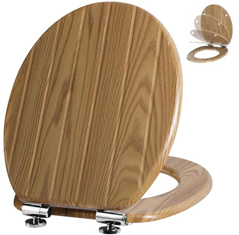 Angel Shield Toilettensitz aus Holz, antibakteriell, verstellbare Scharniere, Toilettensitz, passt nie verrutscht, für Badezimmer, mit Absenkautomatik und Schnellverschluss für einfache Reinigung und
