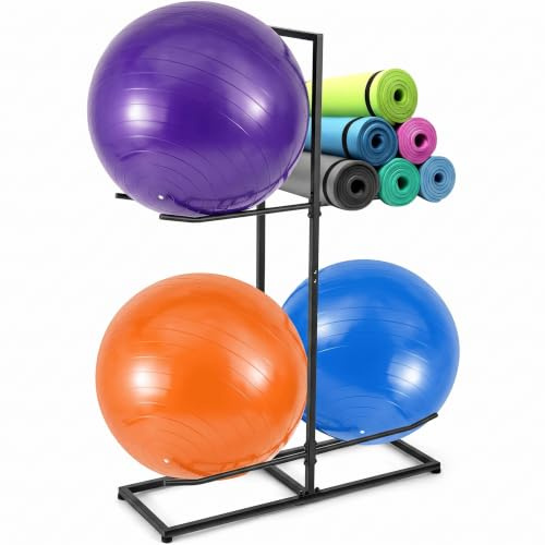 Blulu Gymnastikballhalter, Stabilitätsballständer, Übungsball-Aufbewahrungsregale, geeignet für Yoga-Ball, Stabilitätsball, Yogamatten, Zuhause und kommerzielles Fitnessstudio