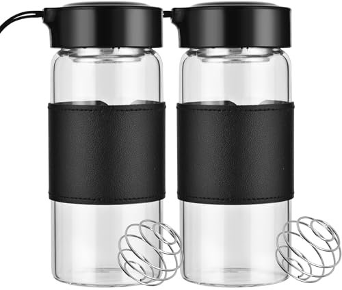 Cosmeria Shaker Glas, 16oz BPA-freies geruchloses Shaker Glas mit Integriertem Sieb Und 304SS Mischball für Fitness & Proteinshakes, Auslaufsicherer (Schwarz - 2er Pack)