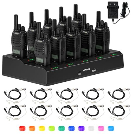 Retevis H777D Walkie-Talkies med 10-Vägsladdare, LCD-Skärm, 1200 mAh Batteri, Typ C-Laddning, Enkel Parkoppling, Långdistansradio för Säkerhet, Hotell (10-Pack)