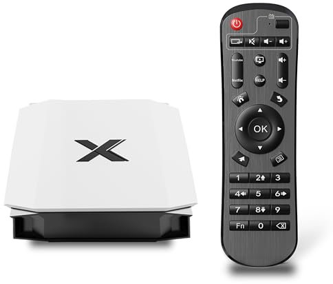 TV Box Android con 4 GB RAM 32 GB ROM, Smart TV Box 4k Quad Core Builtin 5G/2.4G WiFi Bluetooth 5.0, Android Box HEVC Main 10 H.265 Standard RJ-45 USB 2.0 Media Player