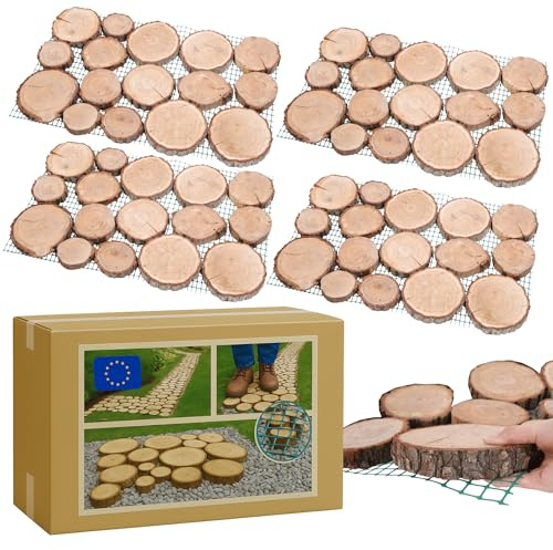 MODO24 Gartenweg aus Holz, 4 Module, Gehwegplatte, Gehweg aus Eichescheiben, Gehplatten, Holzscheiben, Holzplatten, Gartenplatten, Beetplatten, Weg Holzpfad, FSC-Holz, Modulmaß 80x50x3 cm