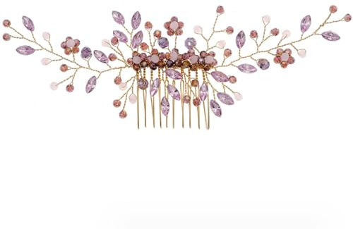Braut Kopfschmuck Retro Lila Kristall Haarkamm Hochzeit Antiker Stil Handgefertigter Haarkamm Strass Perlen Kristall Haarspangen Haarschmuck
