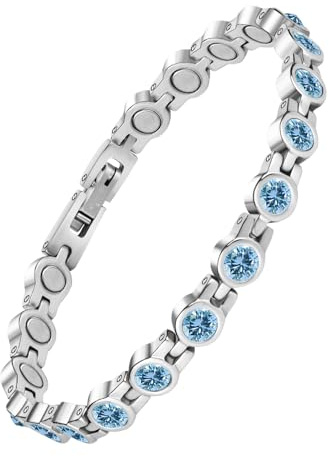 TDEXI Magnetarmband,Damen Magnetische Armbänder Verschluss Edelstahl Armband Magnet 5mm Blau Zirkonia Damen Magnetarmband Energetix (3500 Gauss)
