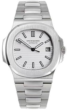 Specht & Söhne Mens Mechanical Watch Automatic Stainless Steel Sapphire Crystal Watches for Men 40MM Japan Miyota 8215 Movement 50MWaterproof (White)