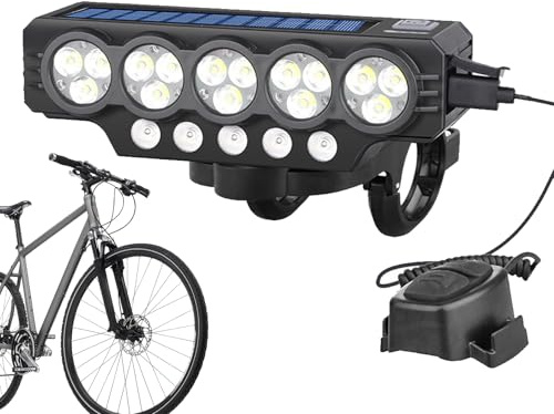 Ratpzou Faro de Bici Recargable,Luz Delantera Solar para Ciclismo Nocturno - Linterna Súper Brillante con Bocina Recargable USB para Montaña Scooter Eléctrico Ciclismo Nocturno
