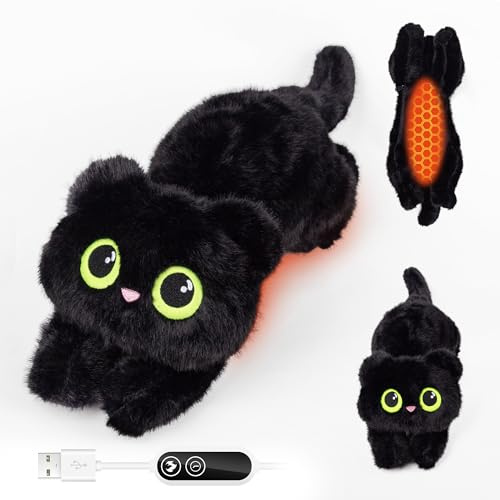 Black Cat Heating Pad Plush, USB Electric Warm Cushion with Timer for Women