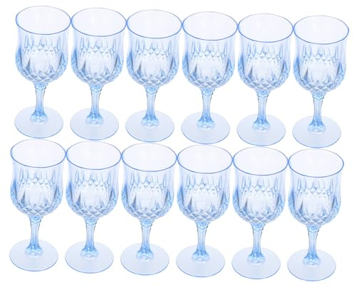 CLISPEED 12 Piezas Copas de Vino Vintage Reutilizables de Plástico Transparente Irrompibles para Bodas Fiestas Cumpleaños Recepciones Elegante Diseño Retro