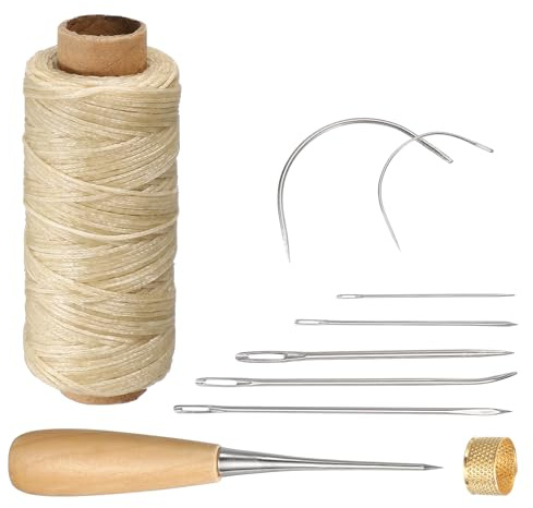 PATIKIL 110 Yard Waxed Thread Cord, 0.8mm 150D Leather Sewing Waxed Thread Cord Kit for Sewing Stitching Bookbinding Beading Braiding, White