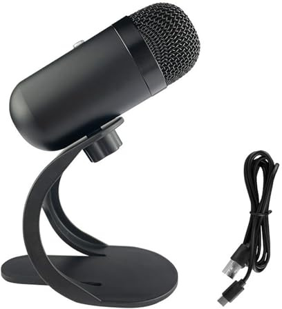 WOHPNLE Microfono USB, microfono omnidirezionale per computer a 360° con supporto e spia luminosa, microfono da tavolo per streaming live e giochi