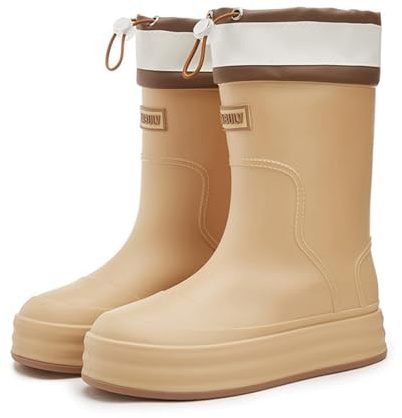 Generisch Zapatos de lluvia para mujer Ropa de abrigo Cien Arnés Boca acolchada Forrada Fondo Grueso Cómodo antideslizante Cocina Zapatos de goma Botas de lluvia, marrón, 37 EU