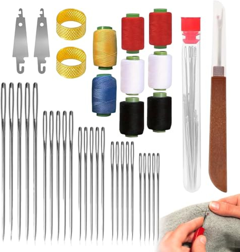 Big Eye Nähnadel-Set aus Stahl, 39-teilig, Handnähzubehör mit Fingerhut für Erwachsene, zum Ausbessern und Basteln