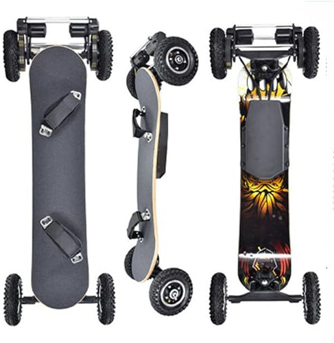 Lakenbroade Skateboard Elettrico Fuoristrada con Telecomando, Doppio Motore da 1650 W, velocità Massima 32/30 mph e autonomia 28/12 miglia, Longboard Elettrico per Adulti Right.