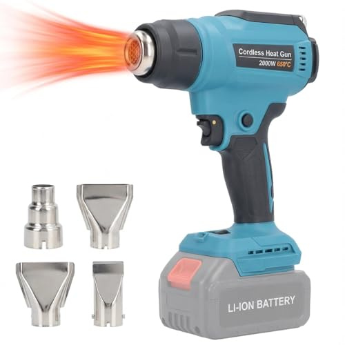 EIMSOAH Sladdlöst Värmeverktyg, 18V Batteridrivet Varmluftsverktyg, LED-skärm 3 Munstycken Snabbuppvärmning 30 ℃ Till 550 ℃ för Hantverk Krympförpackning Billackborttagning
