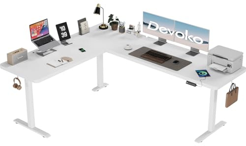 Devoko Höhenverstellbarer Schreibtisch L-Form 190 x 155cm mit USB-A, Weiß