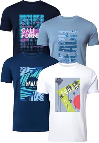 FULL TIME SPORTS Pack de 4 Tee‑Shirts Homme Manches Courtes Imprimés PRINT-003