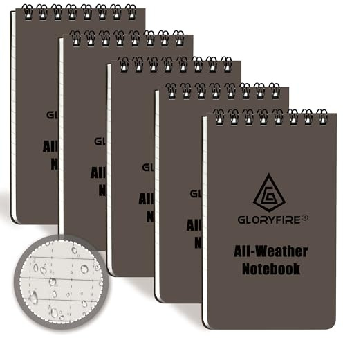 GLORYFIRE Waterproof Notebook Tactical All-Weather Spiral Memo Paper Notepad with Waterproof Grid Paper for Outdoor Activities Recording 3x5 (5pcs)