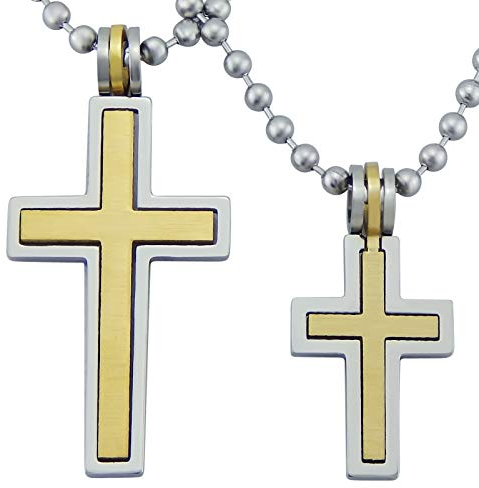 Hanessa Schmuck für Herren und Damen silberne Partner-ketten mit Anhänger in Silber/Gold kleines Kreuz schwenkbar Titan-stahl Geschenk zu Weihnachten für Ehe-Mann/Ehe-Frau/Freund/Freundin