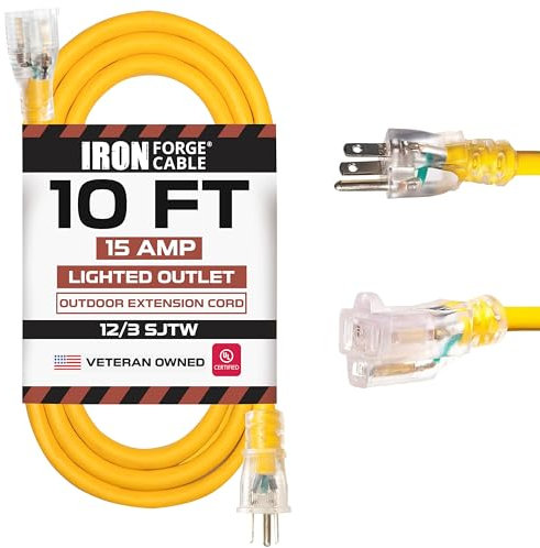 Iron Forge Cable 12 Gauge Heavy Duty Extension Cord, 10 Ft - Yellow SJTW