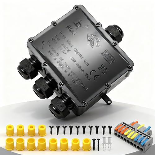 Abzweigdose, Verbindungsdose, HUYU 4 Wege Junction Box, IP68 Wasserdichte Verteilerdose, Kabelverbinder Aussen, Elektrischer Außenverteilerdose, Erdkabel Klemmdose, Kabeldurchmesser Ø 4mm-14mm, 4 Wege