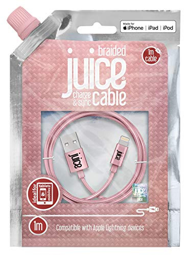 Juice Cavo Lightning Apple da 1 m intrecciato oro rosa, iPhone 14, Max, Pro, Plus, 13, Max, Pro e Mini, 12, Max, Pro e Mini, 11, Pro, X, Xr, 8, 7, 6, SE, 5, iPad,