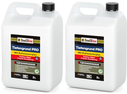Isolbau Tiefengrund PRO Grundierlösung - 10 L Reaktive Silikat-Polymer-Grundierung mit Kaliwasserglas für professionelle Grundierung Innen & Außen, Schnell Trocknend