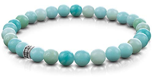 FABACH Amazonit Perlenarmband mit 6mm Edelstein-Perlen und 925 Sterling Silber Logo-Perle - Edles Naturstein Stretch-Armband für Damen (Türkis)