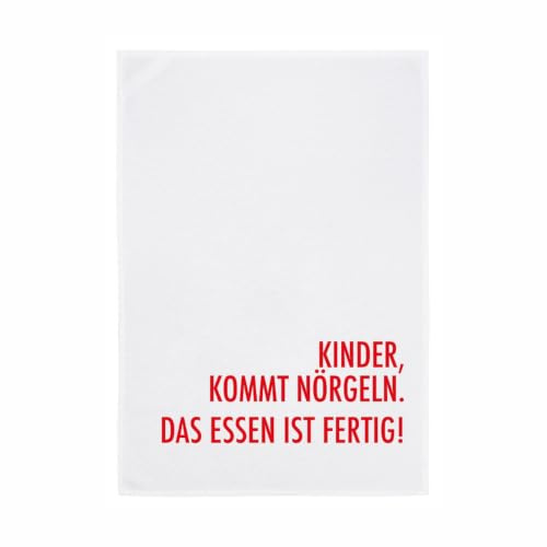 17;30 Hamburg Geschirrtücher Baumwolle, Küchentücher - Geschirrtuch Weiß, Kinder KOMMT NÖRGELN. DAS Essen IST FERTIG in Rot - Geschenk, Geschenkidee mit Flair