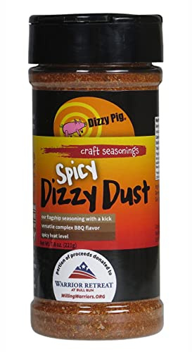 Dizzy Pig Spicy Dizzy Dust All-Purpose Barbecue Seasoning Rub (8oz. Shaker) - Seasons 30+lbs of Food - Hand Made in the USA - MSG Free, Gluten Free