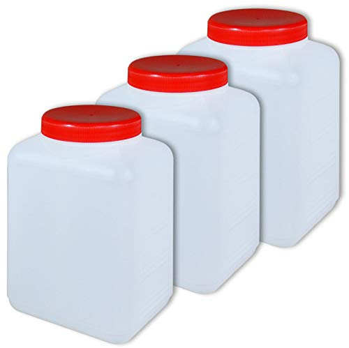 plasteo® 3 x 1500 ml Plastikflasche Weithalsflasche mit Deckel Behälter PE-Flasche lebensmittelecht