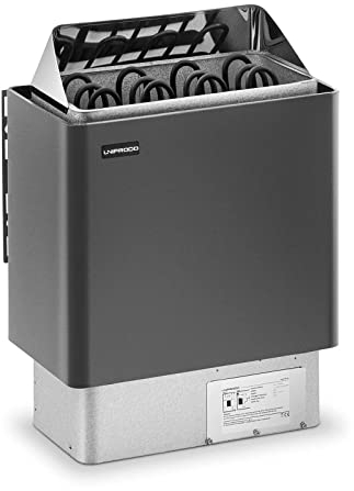 Uniprodo Stufa Elettrica per Sauna Forno per Sauna Finlandese UNI_SAUNA_G6.0KW (6 kW, 30-110 °C, 10 kg, Grigio/Argento)