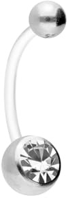 PIERCINGLINE Piercing per ombelico flessibile in teflon, per gravidanza, con sfera in acciaio chirurgico e cristallo, accorciabile in 7 colori, in acciaio chirurgico 316L PTFE, cristallo