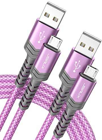 JSAUX Câble Micro USB [2M Lot de 2] Durable 3A Charge Rapide Câble Micro USB 2.0 Compatible avec téléphones intelligents Android, Samsung Galaxy S7 S6, Huawei, HTC, Sony, LG, Kindle, PS4-Violet