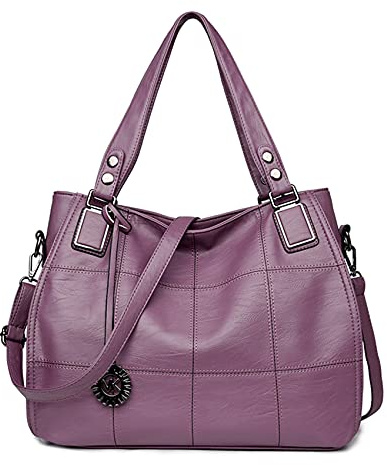 Sacmill Große Damenhandtasche PU Leder Schultertasche Taschen Tote Henkeltasche für Frauen (1015Lila)