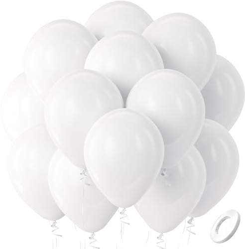 Bezente White Balloons Latex Party Balloons, 100 Pack 12 inch Round Helium Balloons for Valentines Day Wedding Birthday Engagement Bridal Shower Party Backdrop Decorations