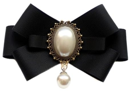 MYhose Cravatta al Collo Spilla con Fiocco in Nastro di Perle Papillon Vintage Gioielli con Colletto Pre-Legato Cravatta con Fiocco Nero F